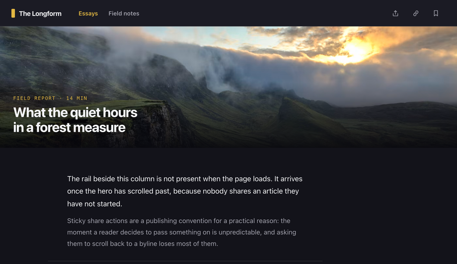Sticky Header with Social Share Icons for Articles — preview