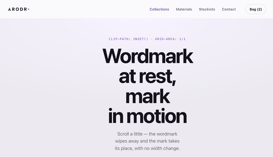 Sticky Header with SVG Logo Wordmark → Mark-Only Morph on Scroll — preview