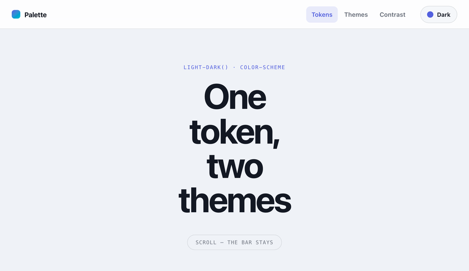 Sticky Header with Theme-Aware Token Swap (Light/Dark) — preview