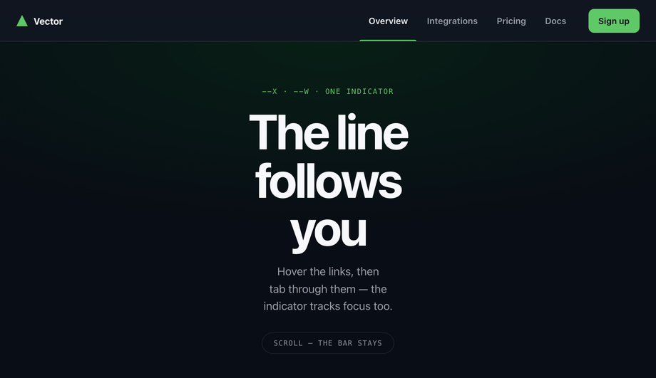 Sticky Navbar with Underline-Slide Active Link Indicator — preview