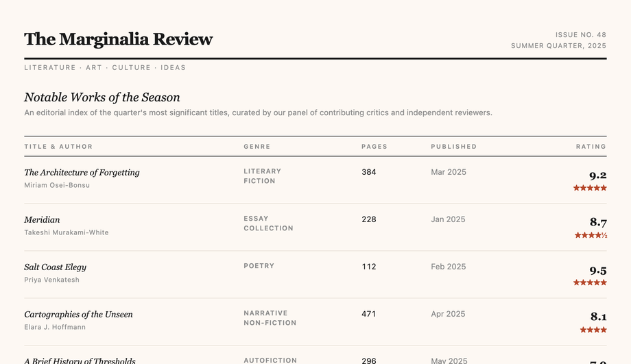 Minimalist Editorial Table — preview