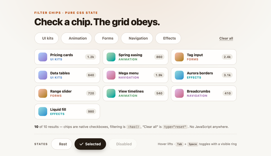 Multi-Select Filter Chips CSS — preview