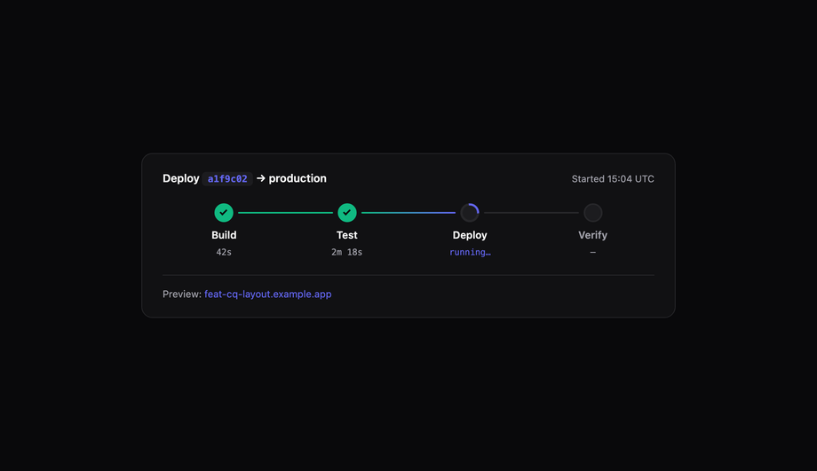 CI/CD Deploy Pipeline Timeline — Status Steps with Live Spinner — preview