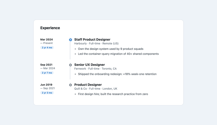Resume / Work Experience Timeline with Subgrid Alignment — preview
