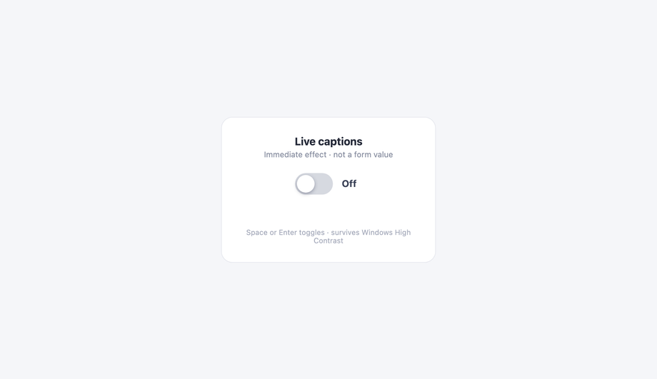 Accessible ARIA role=switch Toggle — preview