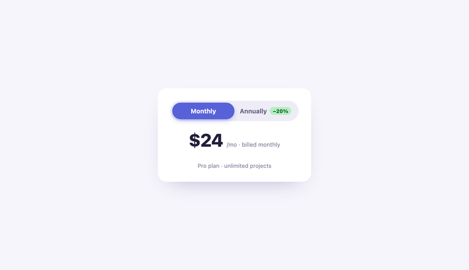 SaaS Pricing Segmented Pill Toggle — preview