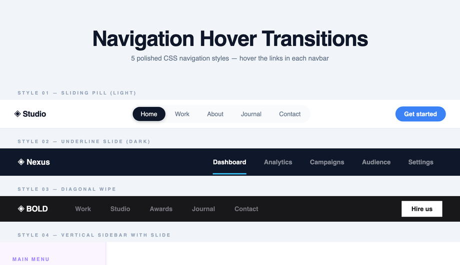 Navigation Hover Transition — preview