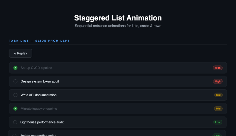 Staggered List Animation — preview