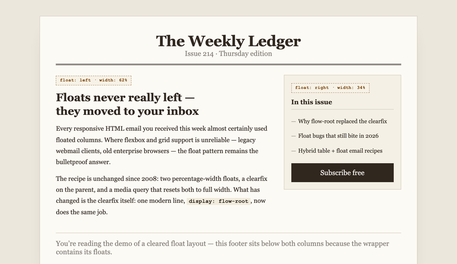 CSS 2 Column Layout Float — preview