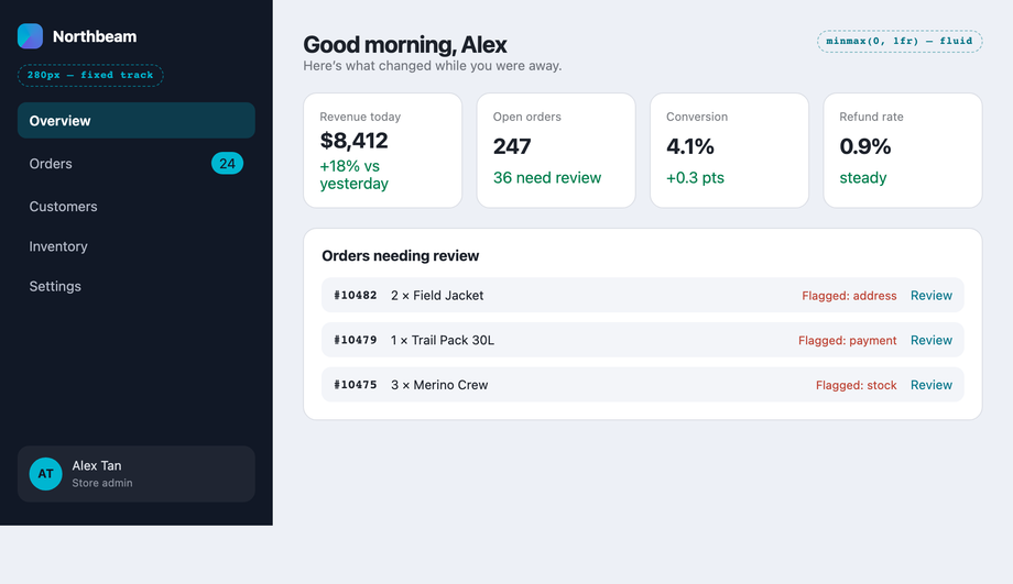CSS 2 Column Layout Left Fixed Right Fluid — preview