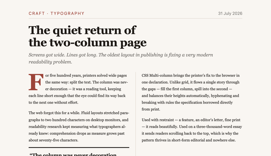 CSS Two Column Article Layout — preview