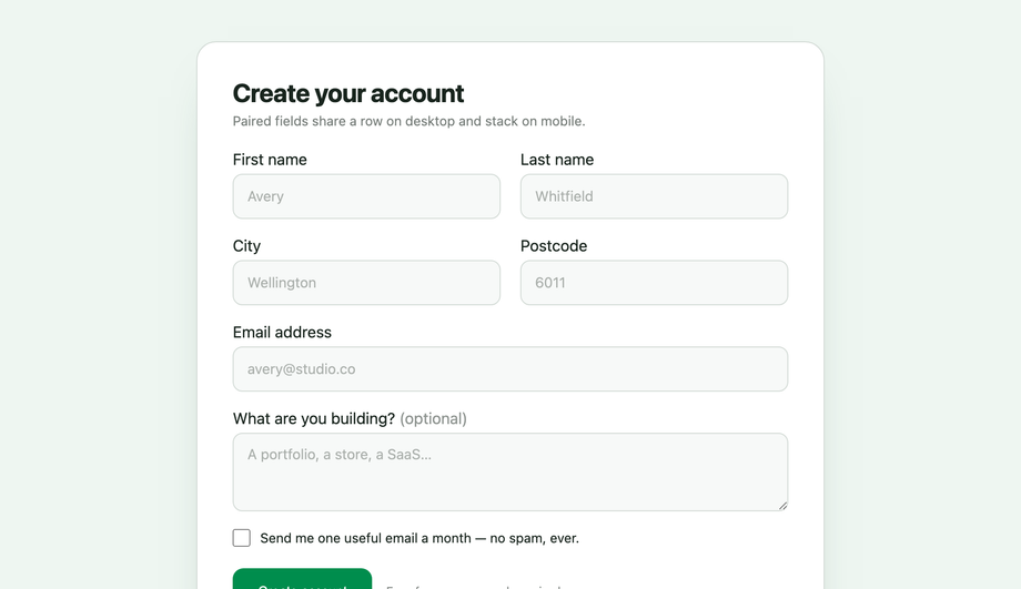 CSS Two Column Form Layout — preview