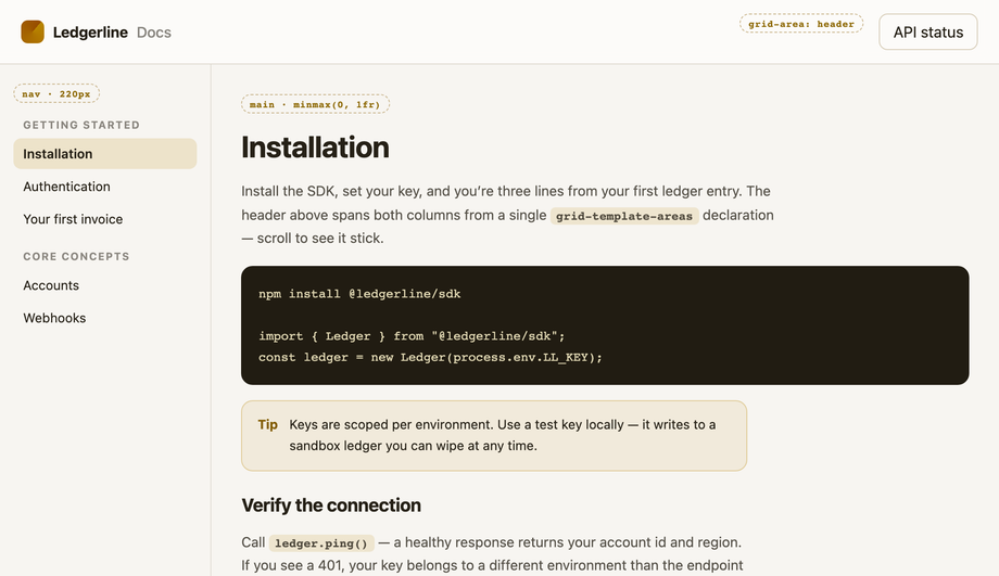 CSS Two Column Header Content Layout — preview