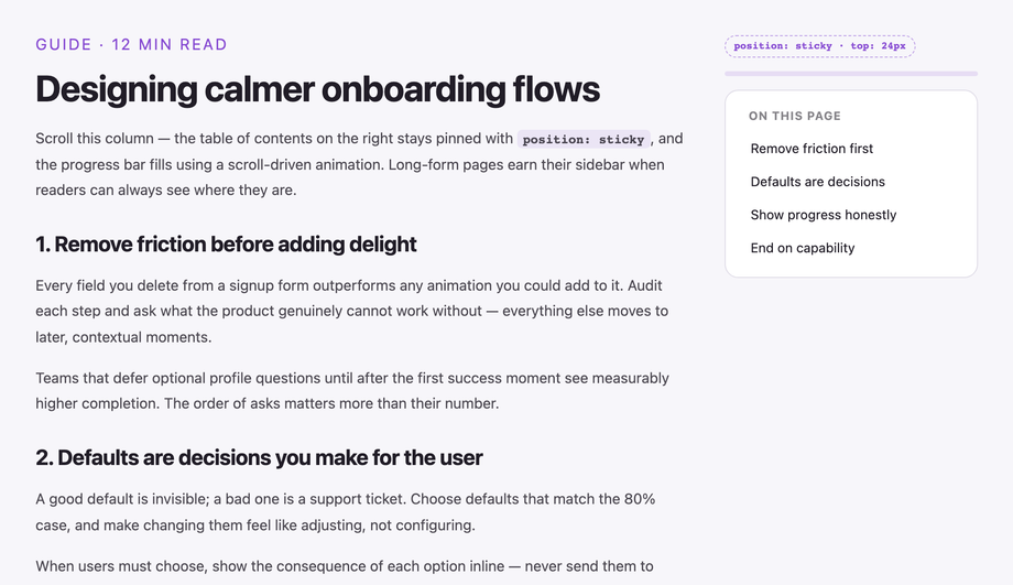 CSS Two Column Layout Sticky Sidebar — preview