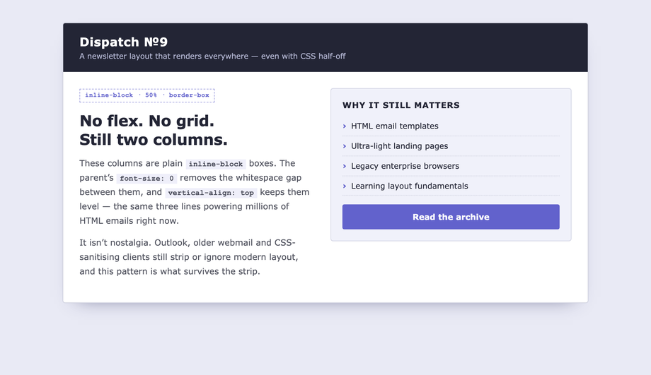 CSS Two Column Layout Without Flexbox or Grid — preview