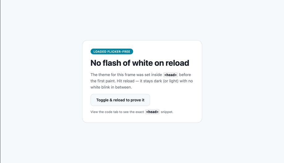 Prevent Dark Mode Flash of Unstyled Content (FOUC) with a Blocking Inline Head Script — preview