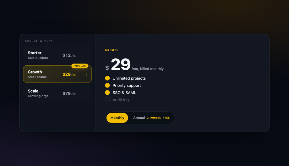 Pricing Comparison Vertical Tabs — preview