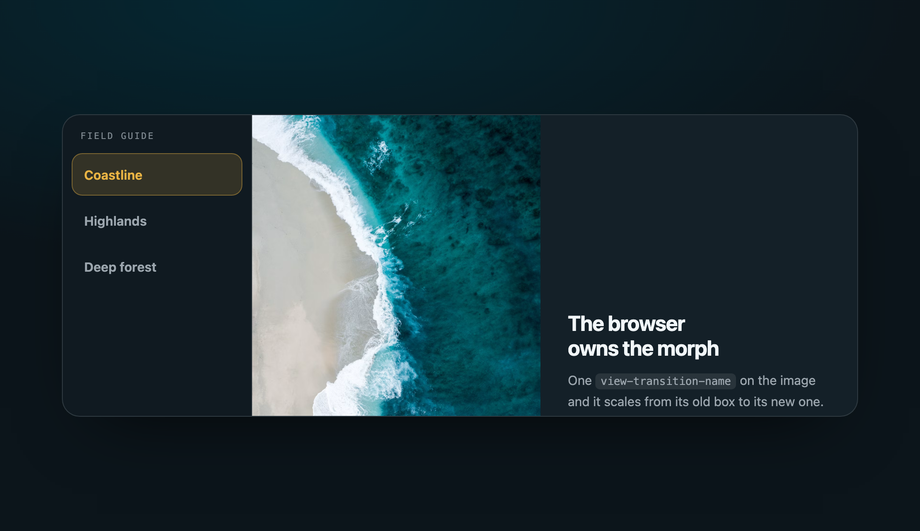 Vertical Tabs with View Transitions API — preview