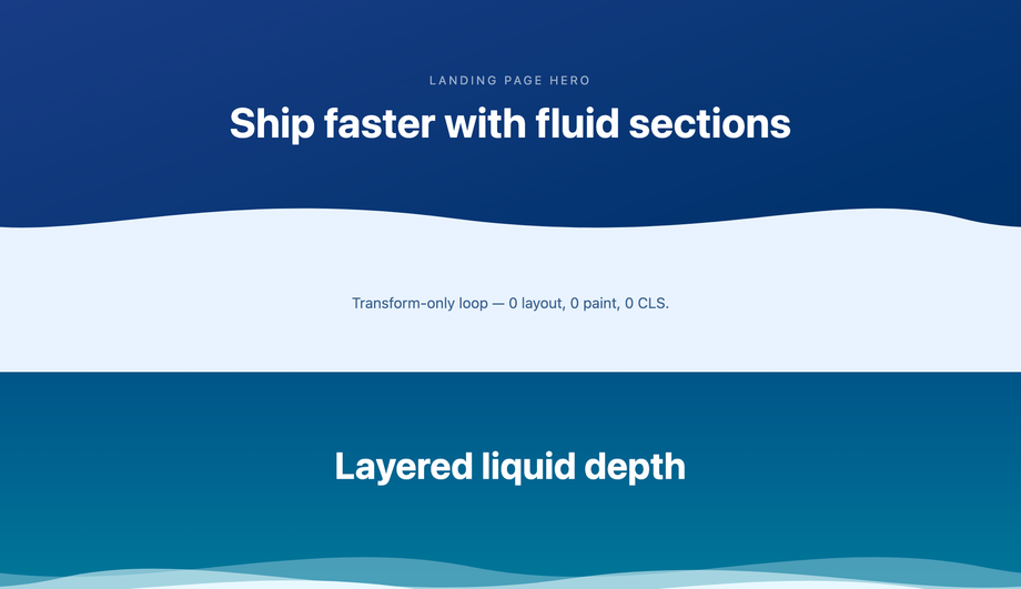 Animated CSS wave section divider for landing page — preview