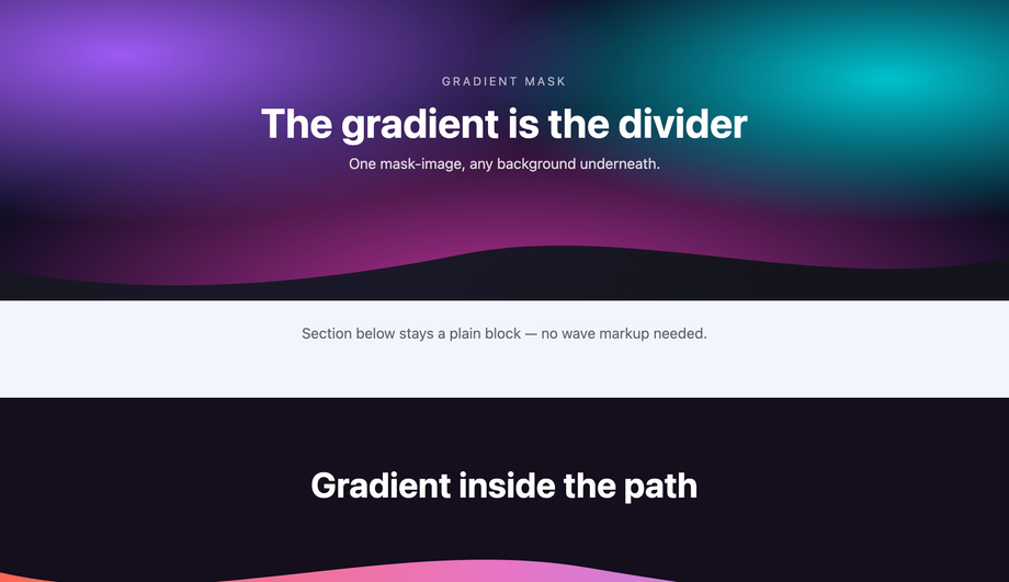 CSS gradient wave section divider background mask — preview