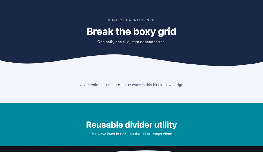 CSS SVG wave section divider pure CSS — preview
