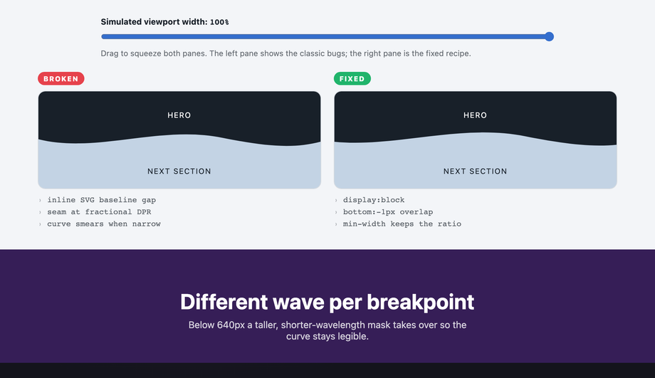 CSS wave divider full width responsive mobile fix — preview
