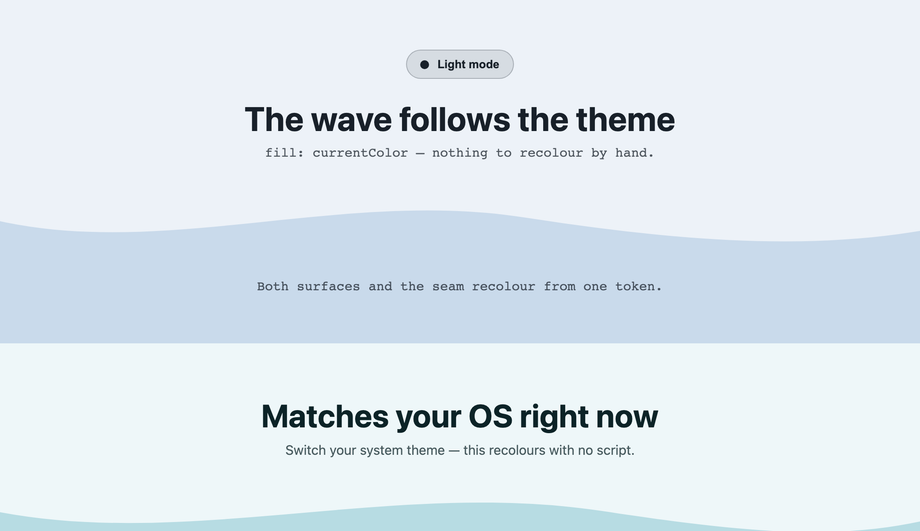 Dark mode CSS wave divider color match — preview