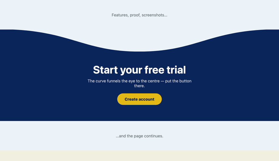 Inverted curve SVG wave divider CSS — preview