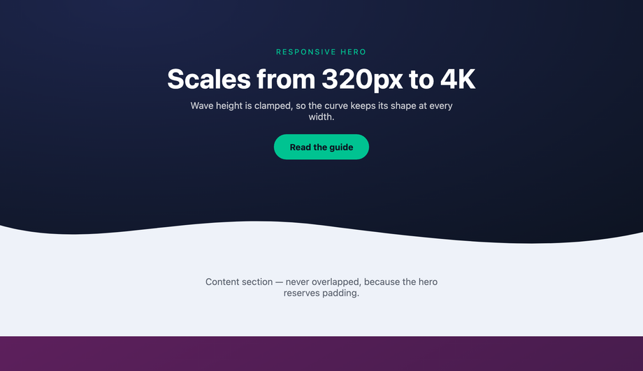 Responsive CSS SVG wave divider bottom of hero section — preview