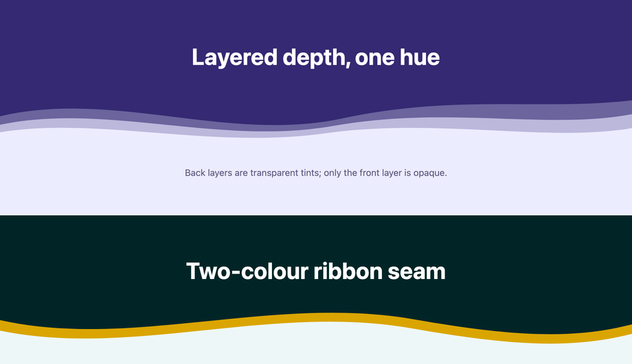 Stacked multi color SVG wave section divider CSS — preview